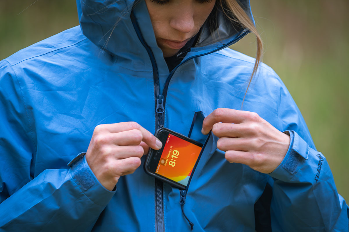 Outdoor Research Aspire II GTX rain jacket (phone in chest pocket)